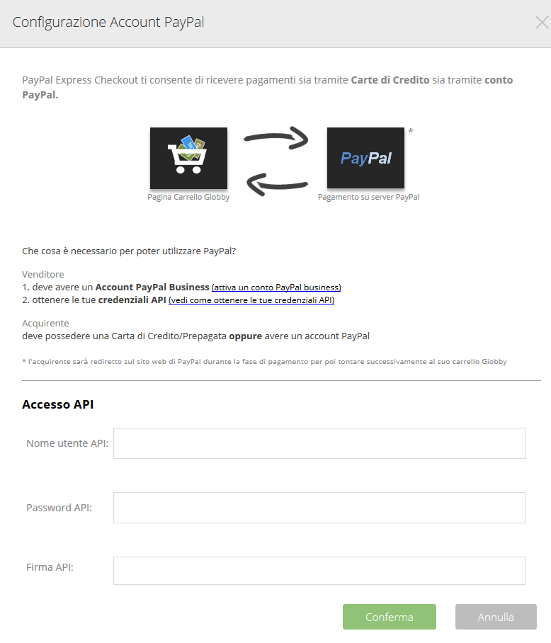 Configurazione PayPal in Imposta eCommerce